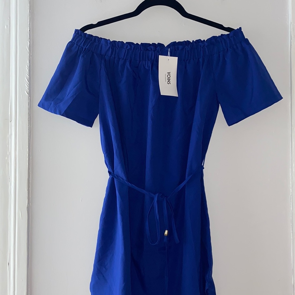 NWT Yoins royal blue off the shoulder dress, L